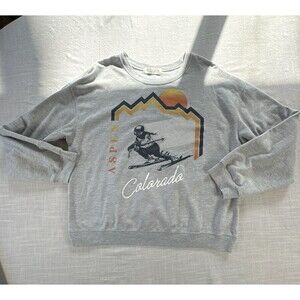 Aspen Colorado Sweatshirt Juniors XXL  Gray Ski Crew Wound Up Mountain CabinCore
